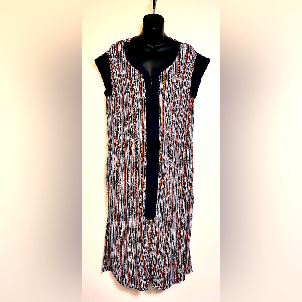 Kate Landry Casuals House Dress Caftan Front Zip Crochet Boho Multicolor X1
